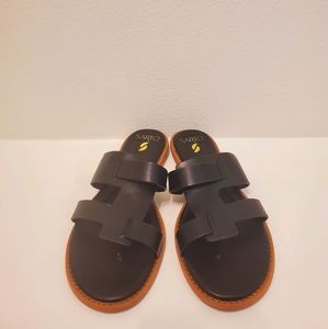 Womens Franco Sarto Black Leather Gretta Slide slip on Sandal NWT
